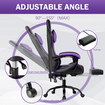 Video Game Chair for Adults, Computer Chair Gaming Chairs for Kids, Adjustable Lumbar Pillow Headrest Office Desk Chair Gamer Chair with Footrest
