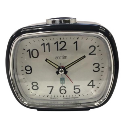 Acctim Camille Analogue Quartz Luminous Hands Chrome Bezel Alarm Clock Black