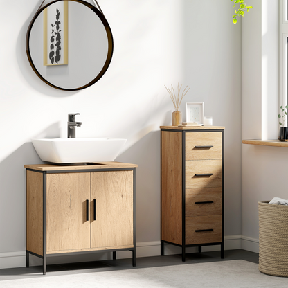 HOMCOM Under Sink Cabinet with Doors for Basin without or with Pedestal Oak