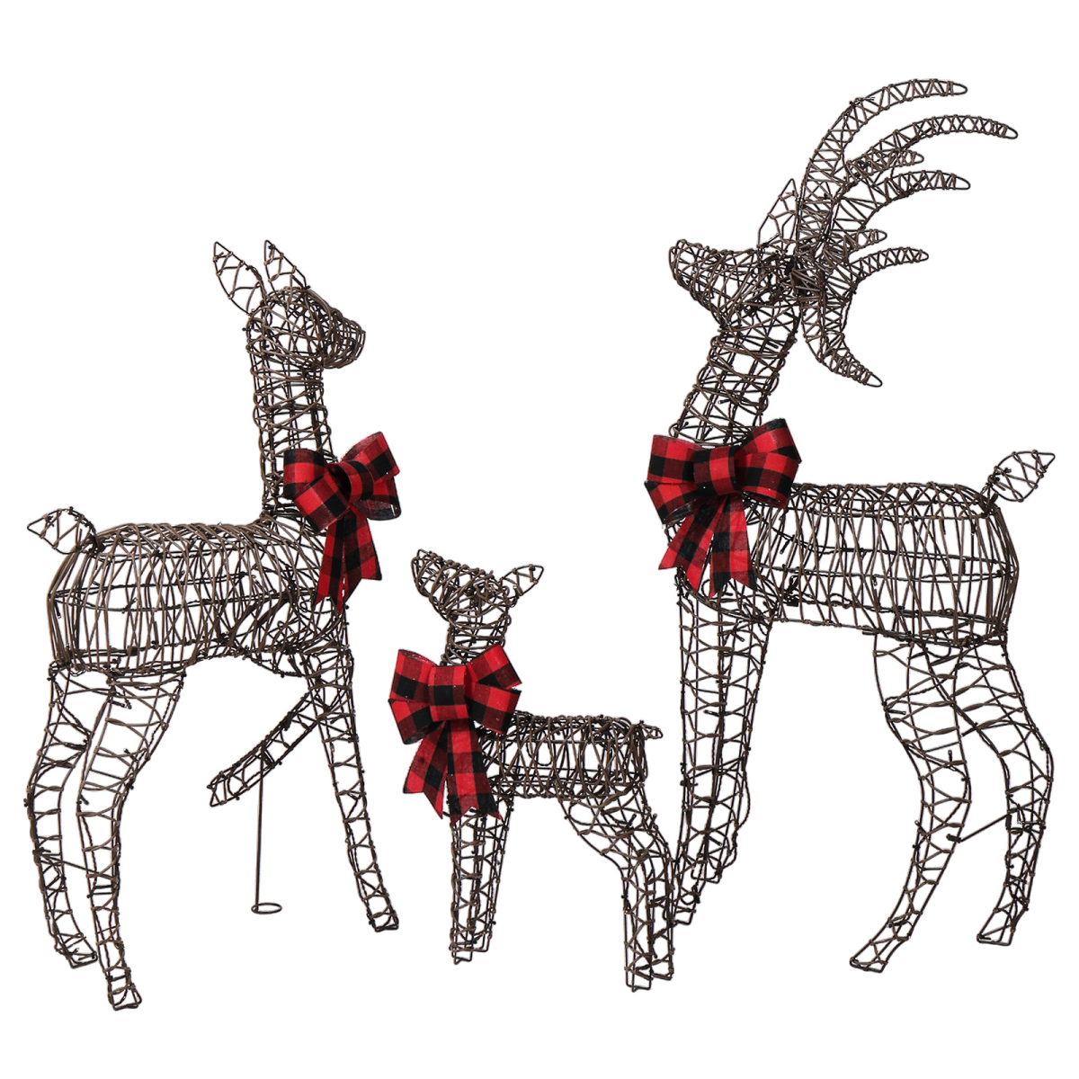 3-Piece Lighted Christmas Reindeer Family Set Outdoor Decorations, Weather Proof Rattan Deer Family Set of 3 Christmas Ornament Home Decor Pre-lit 210 LED Warm White Lights, 4FT, Brown