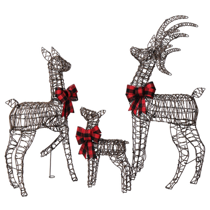 3-Piece Lighted Christmas Reindeer Family Set Outdoor Decorations, Weather Proof Rattan Deer Family Set of 3 Christmas Ornament Home Decor Pre-lit 210 LED Warm White Lights, 4FT, Brown