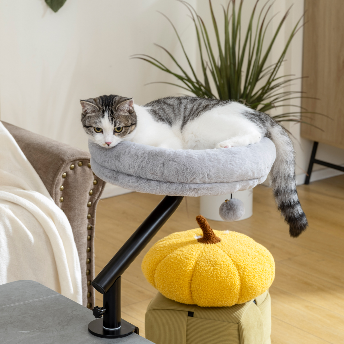 PawHut Cat Bed for Desk, 360° Rotatable Adjustable Cat Nest Hammock