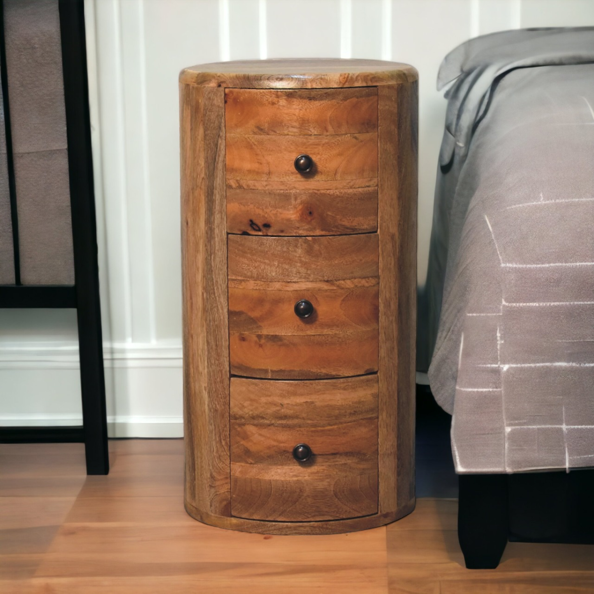 Artisan Furniture Solid Mango Wood Oak-ish Drum Chest