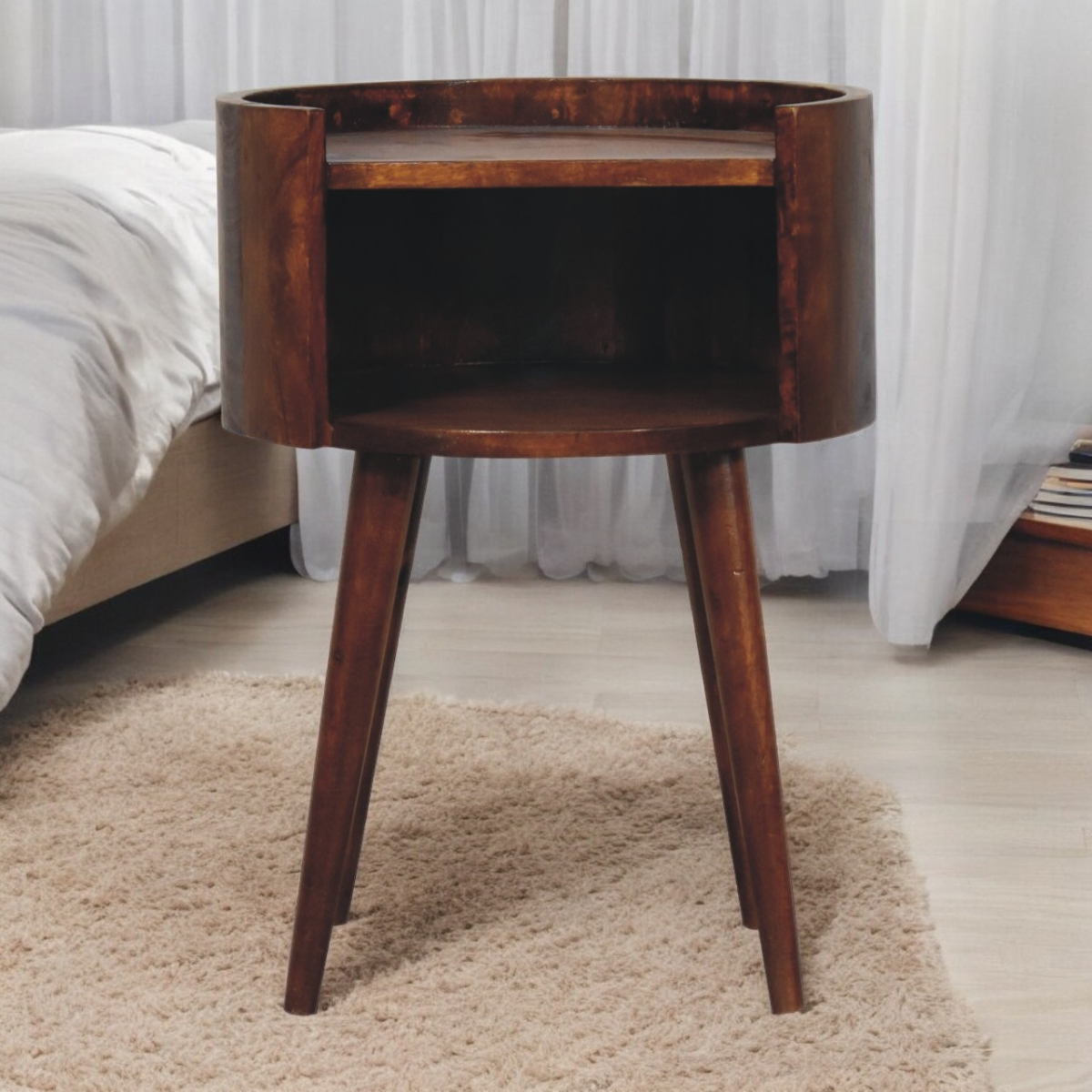 Artisan Furniture Solid Wood Chestnut Round Open Slot Bedside