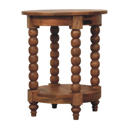 Artisan Furniture Solid Wood Barley Twist Round Side Table, 1 Shelf, Brown