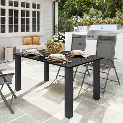 Outsunny Garden Table with Parasol Hole, Slatted Metal Tabletop, Black