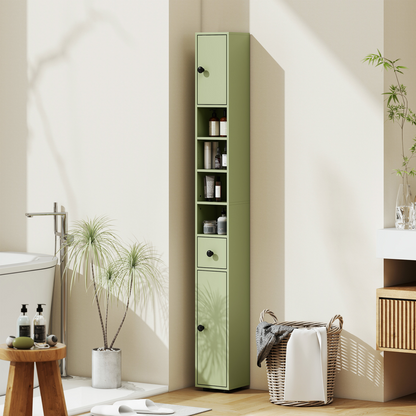 kleankin Slim Bathroom Cabinet, Toilet Roll Storage w/ Open Shelves, Green