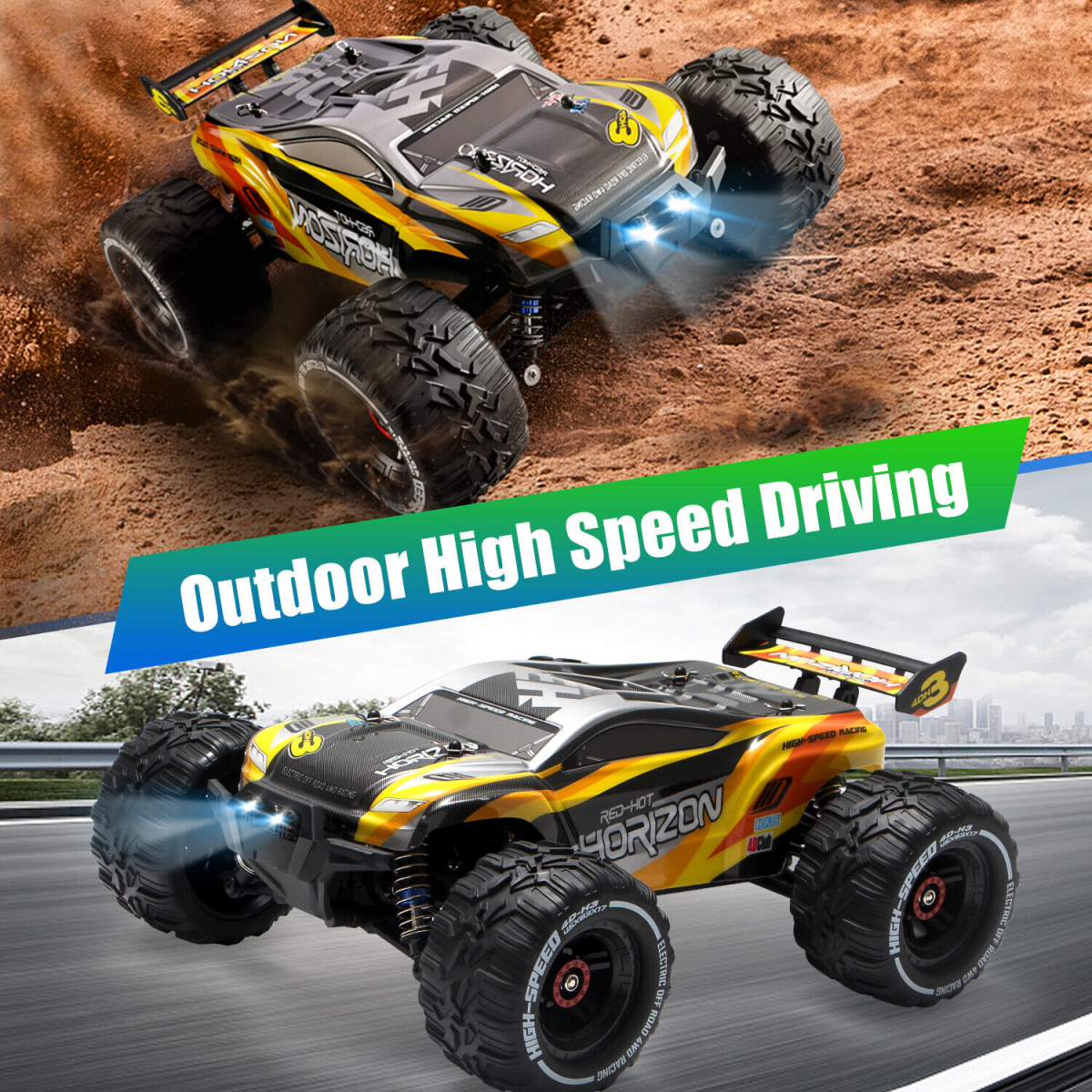 High Speed 50+kmh RC Car, RC Monster Truck,Racing Hobby Car, 4WD All Terrain Off-Road Remote Control Car, 2.4Ghz RC Crawler, 2 Battery, Kids Adults Gifts,Logistics is randomly sent by UPS/USPS/FEDEX