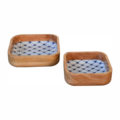 Artisan Furniture Serveware - Blue and White Square Bowl Set of 2