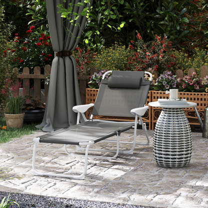Outsunny Folding Sun Lounger with 4-Level Backrest & Headrest, Charcoal Grey
