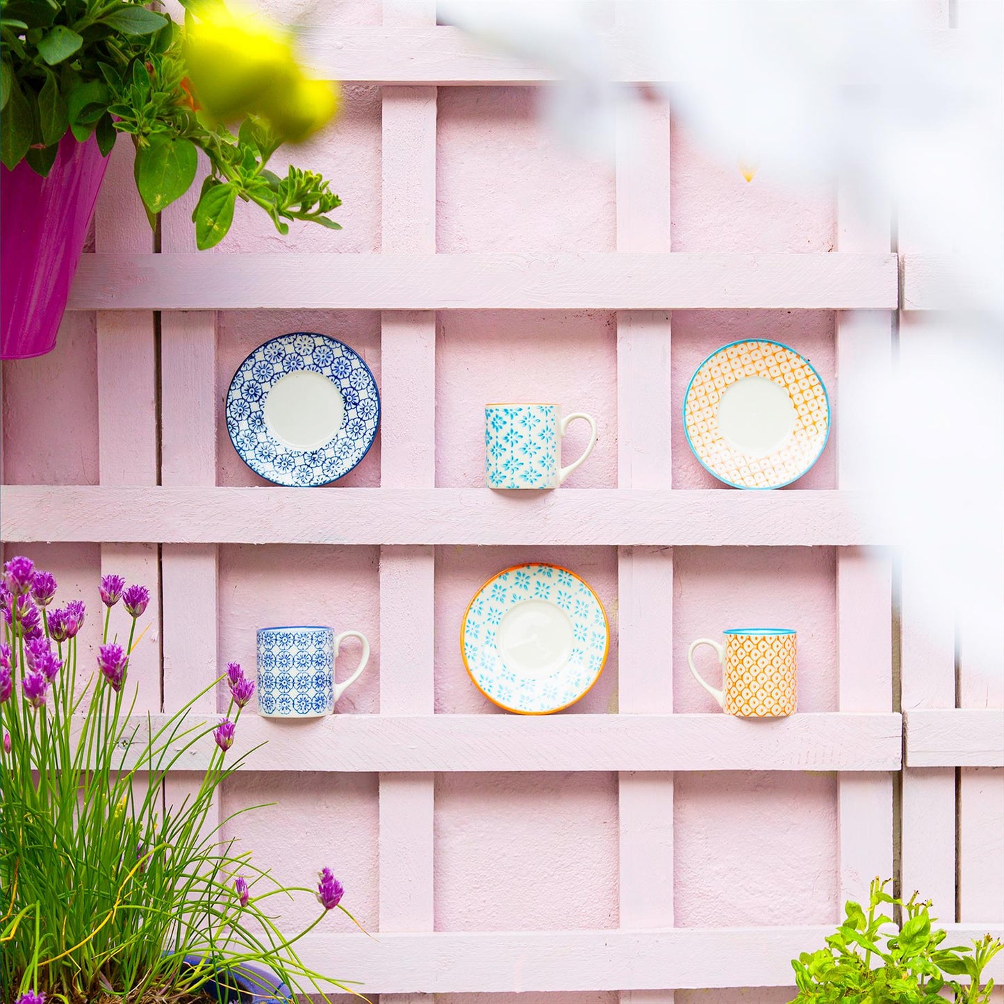 12pc 65ml Hand-Printed Stoneware Navy Espresso Cup & Saucer Set