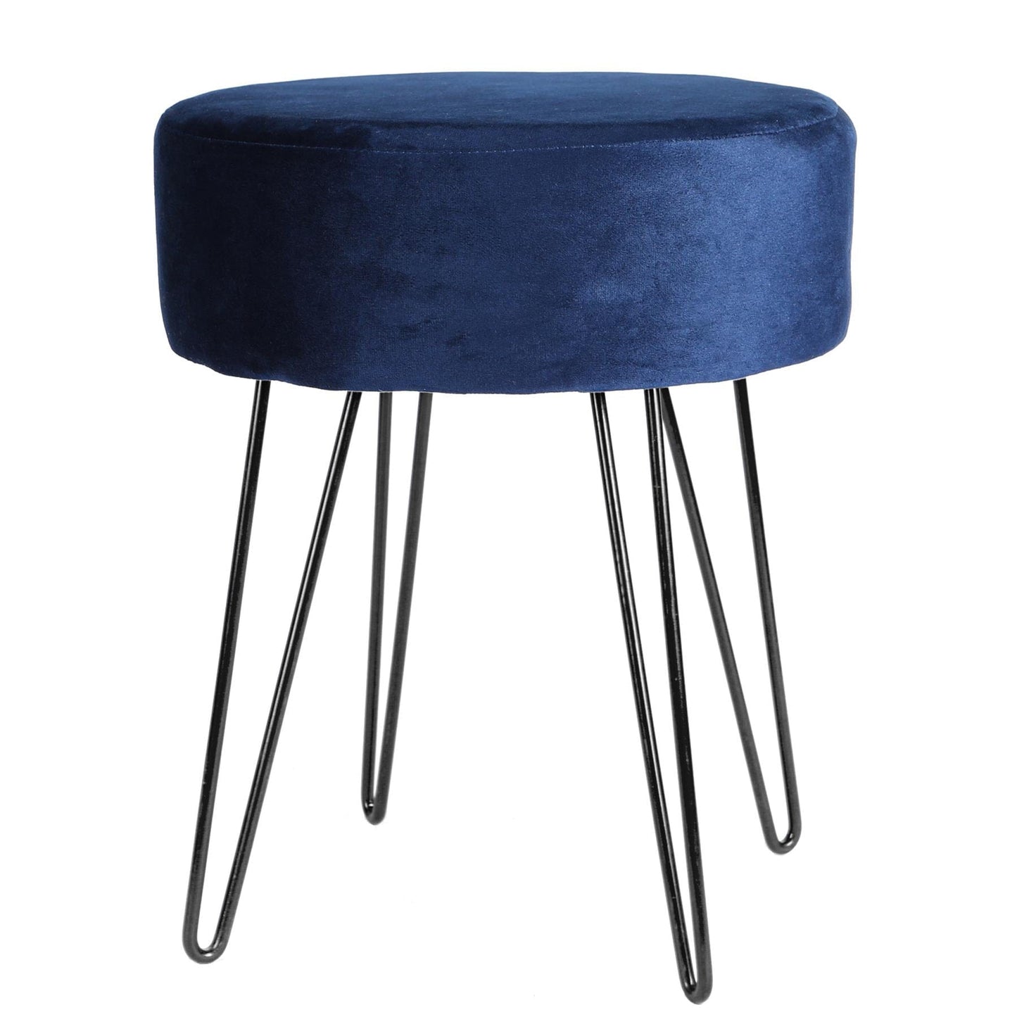 Blue Round Velvet Footstool