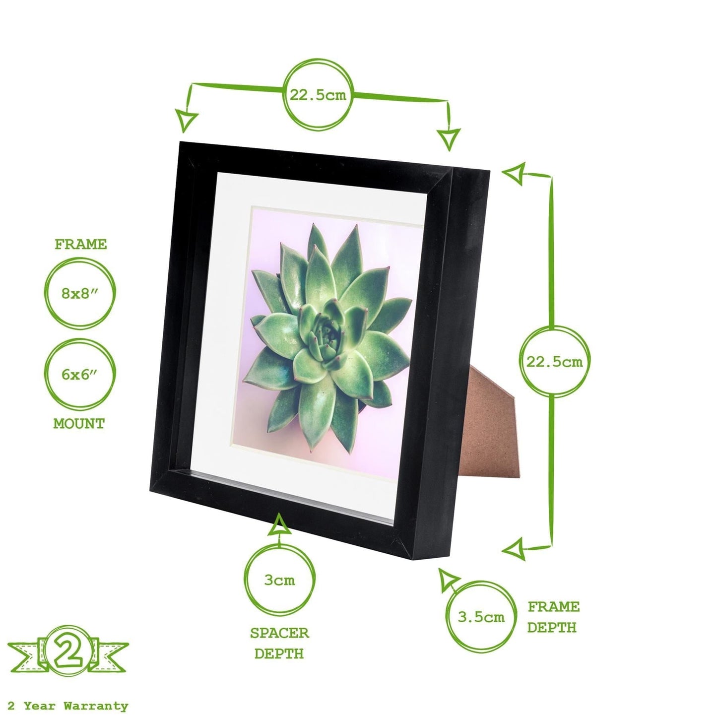 8" x 8" Dark Wood 3D Box Photo Frame - with 6" x 6" Mount