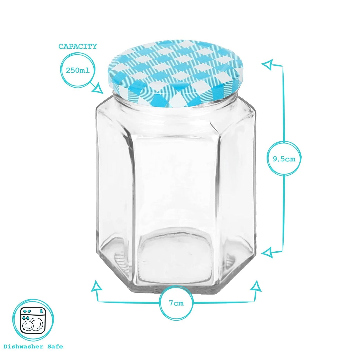 250ml Hexagonal Glass Jam Jars with Lids - Pack of Six