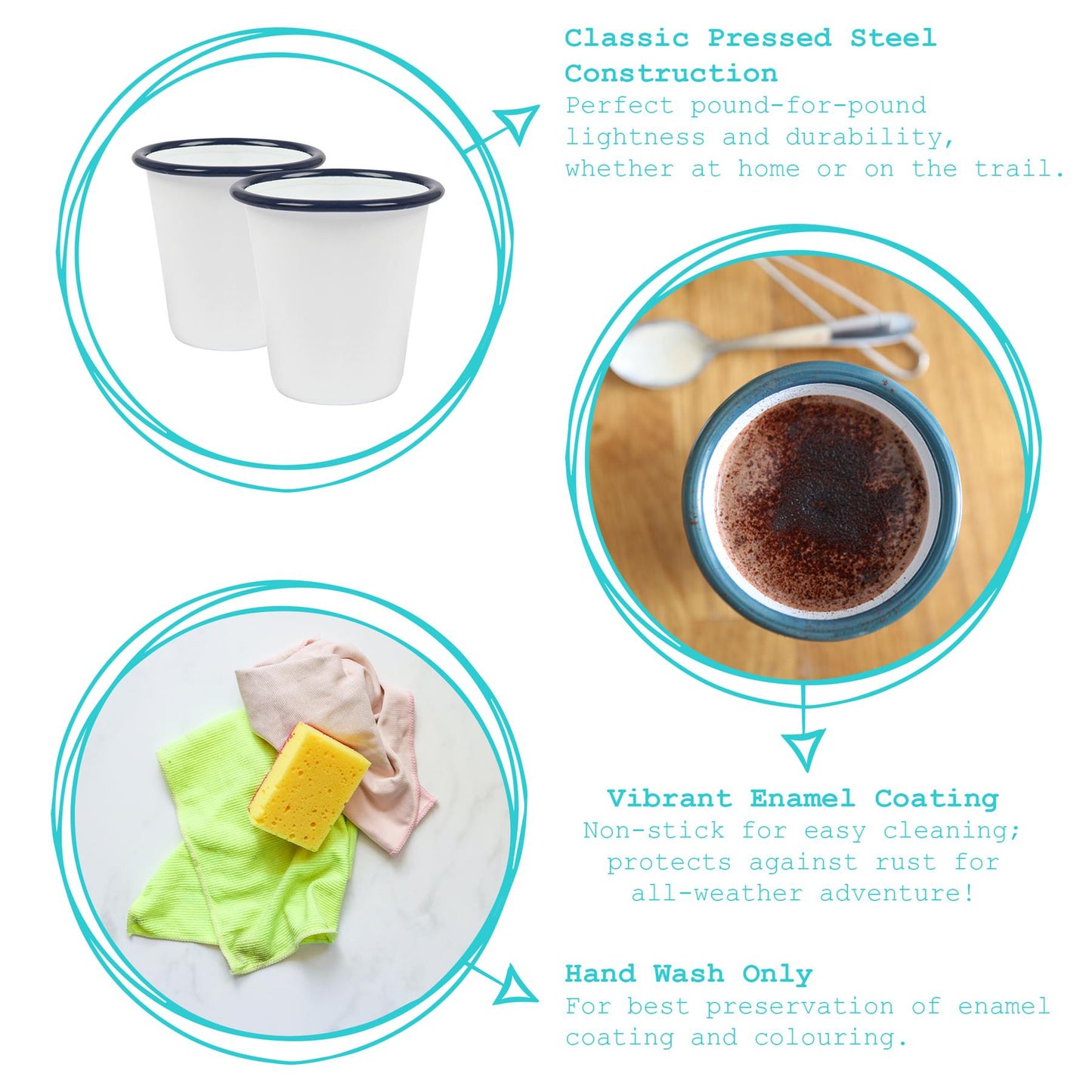 300ml White Enamel Tumblers - Pack of 6