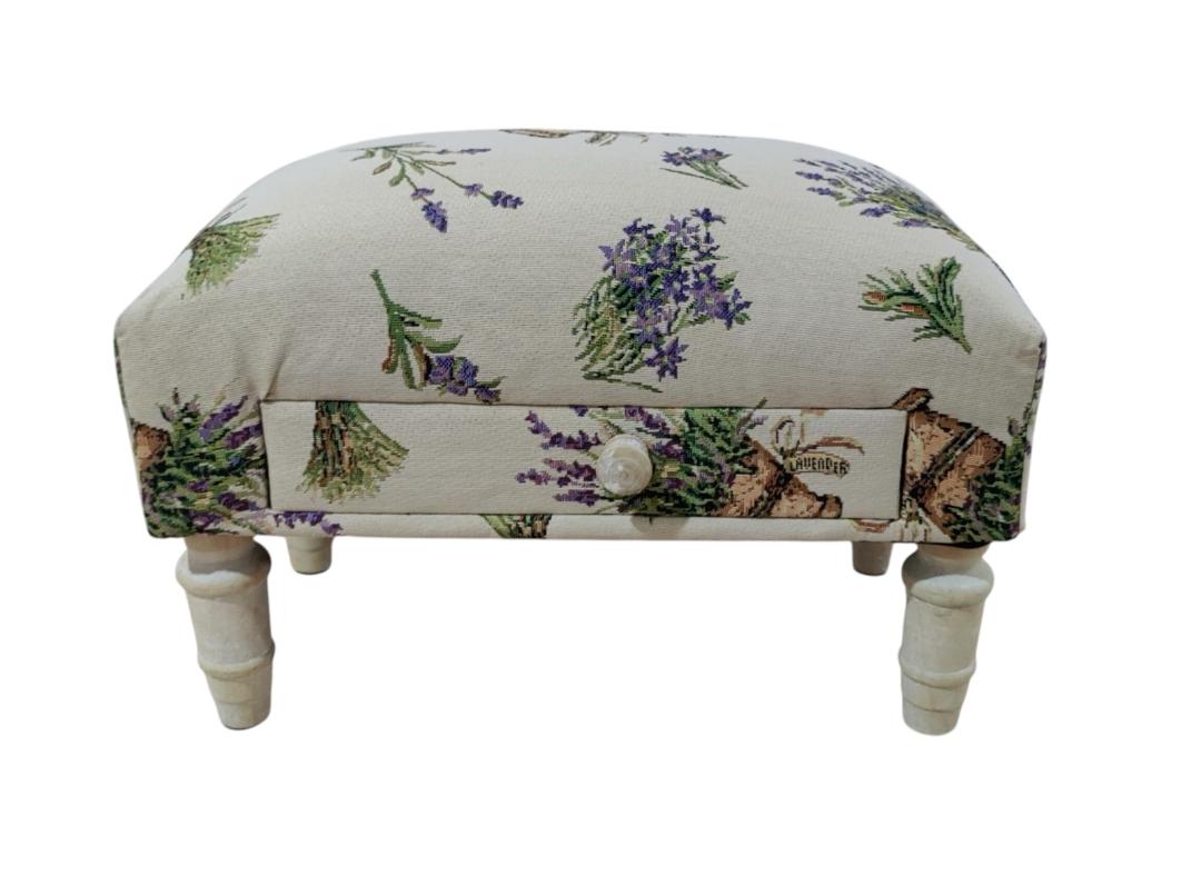 LAVENDER FABRIC FOOTSTOOL WITH DRAWER