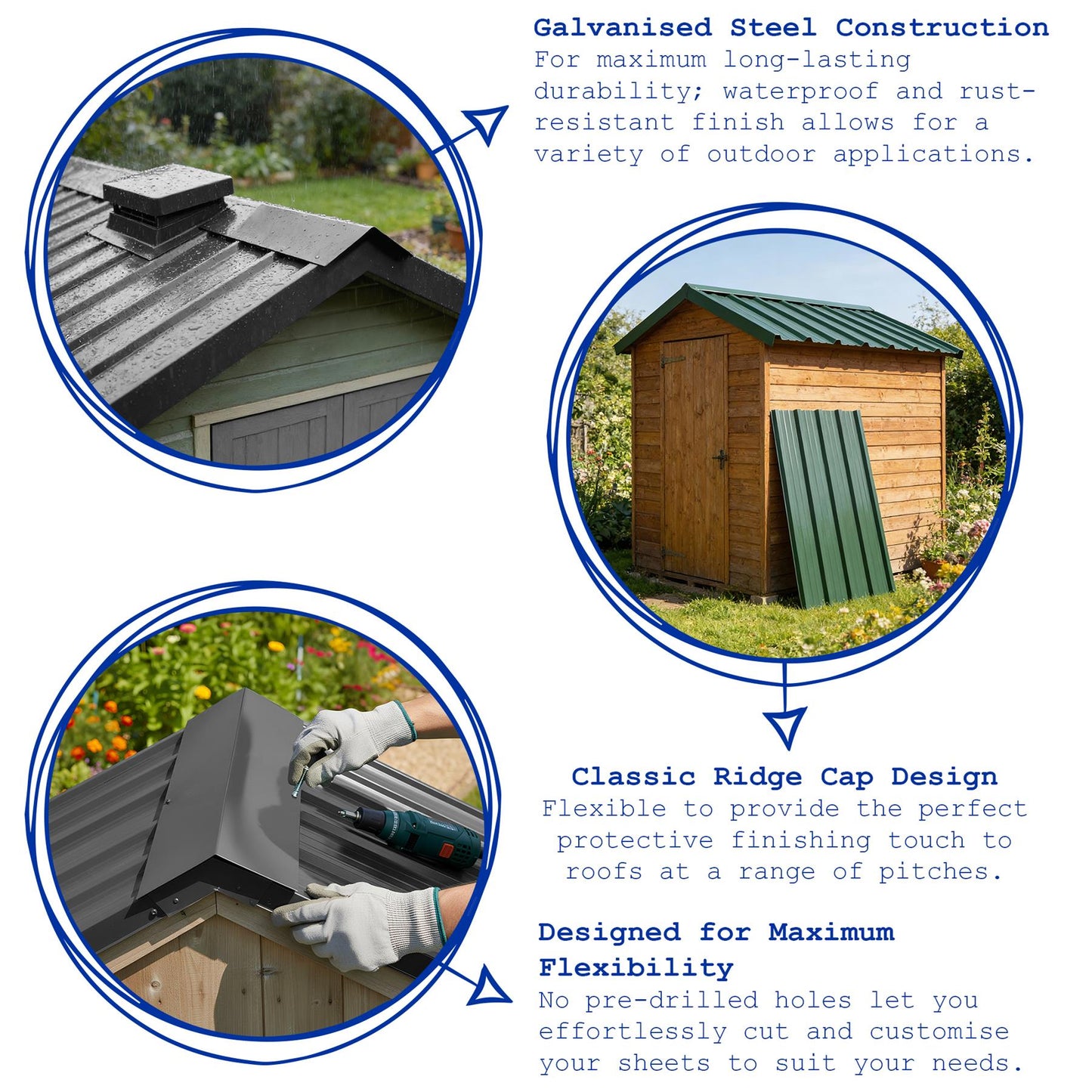 Metal Roofing Ridge Caps - 30 x 60cm - Green - Pack of 5