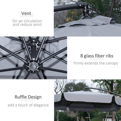2.7M Garden Banana Parasol Cantilever Umbrella With Crank Handle And Cross Base For Outdoor