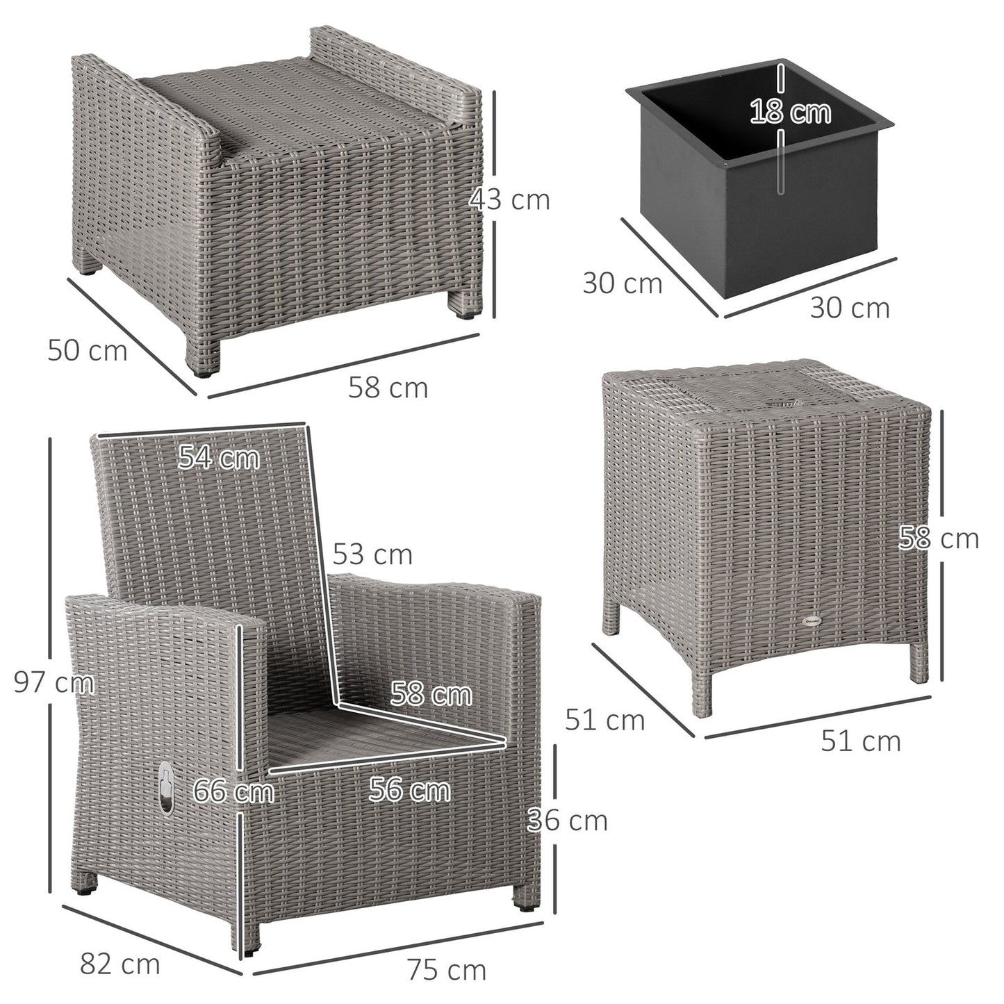 5-Pieces Outdoor PE Rattan Garden Furniture with Cushions