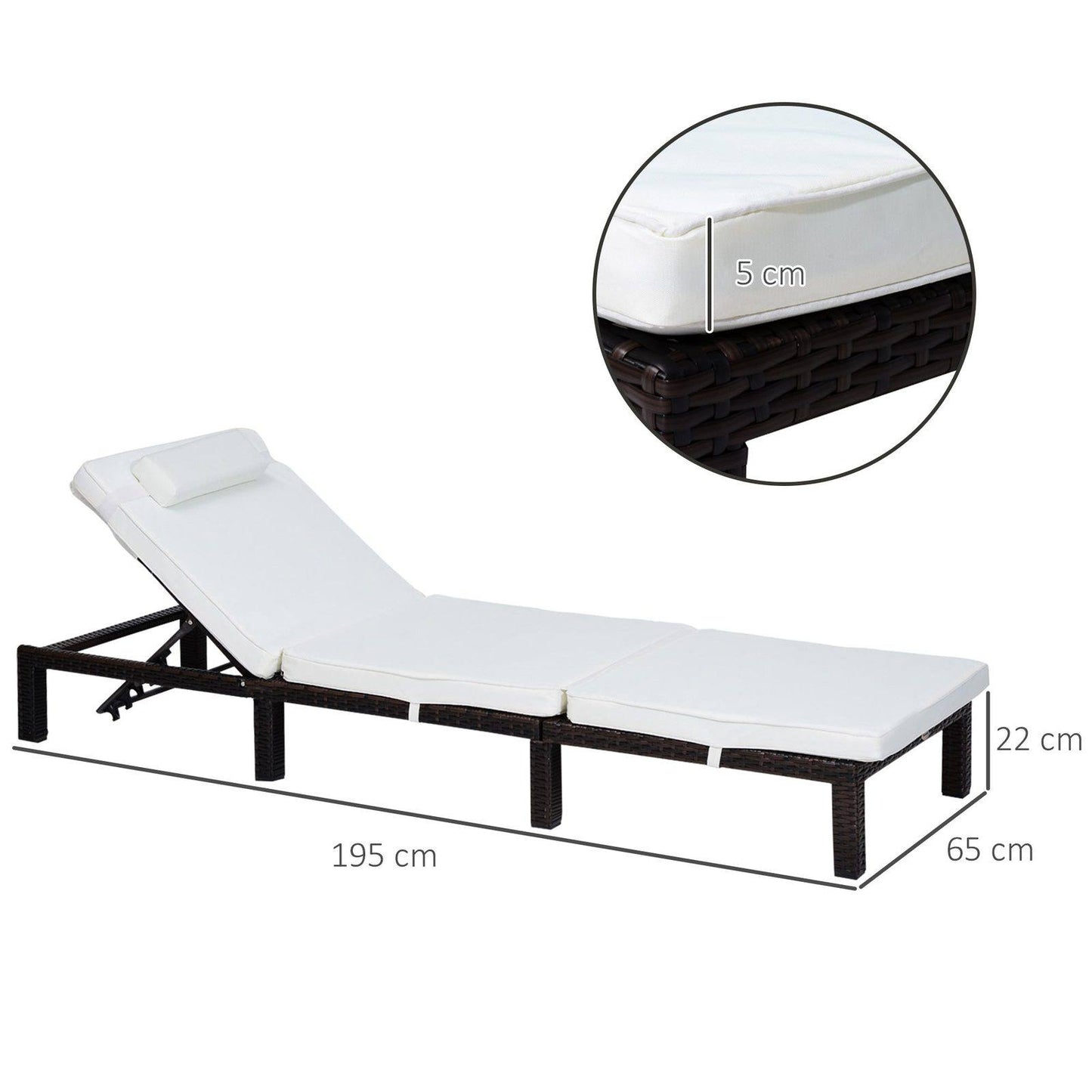 PE Rattan Sun Lounger with Soft Padded Cushion