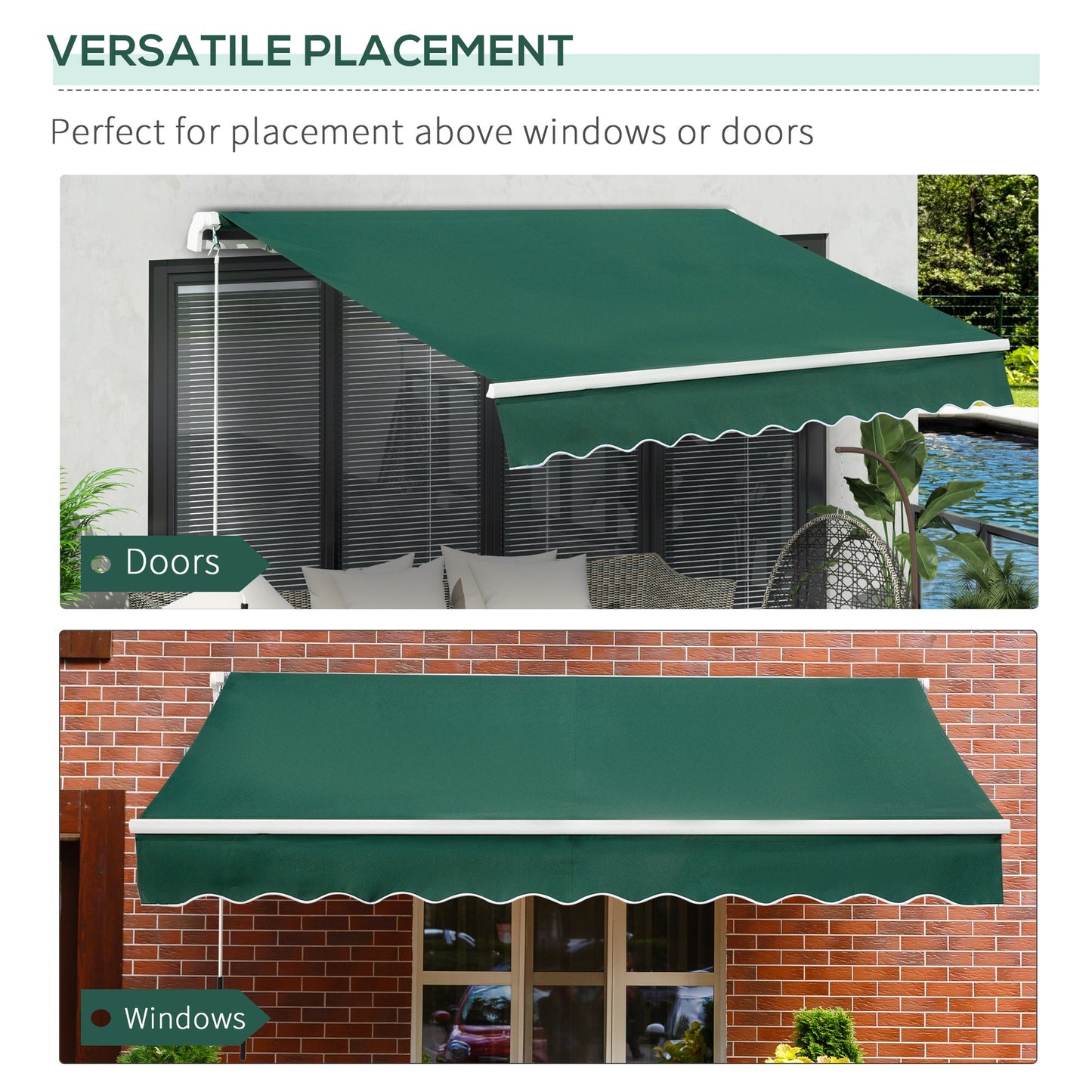 Outsunny Awning Canopy Manual Retractable Porch Sun Shade Shelter 3 X 2M Green