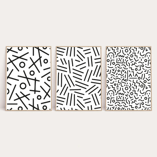 Simple Abstract Set Of 3 Line Bedroom Wall Decor Prints