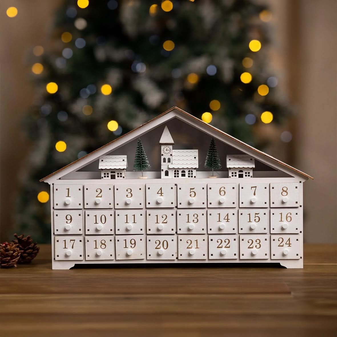 White Wooden Advent Calendar (With Roof)
