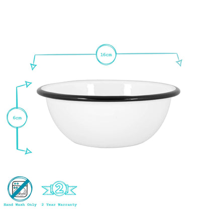 16cm White Enamel Bowls - Pack of Six