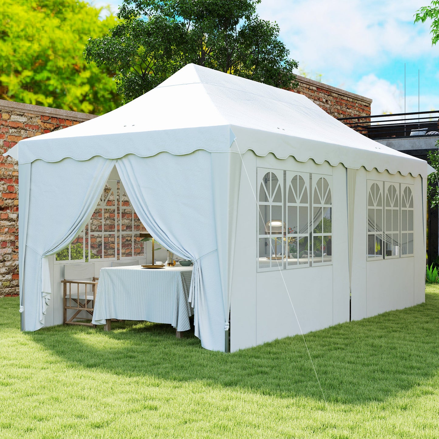 Outsunny 3 x 6m Pop Up Gazebo with Sides and Carry Bag, UPF50+, White