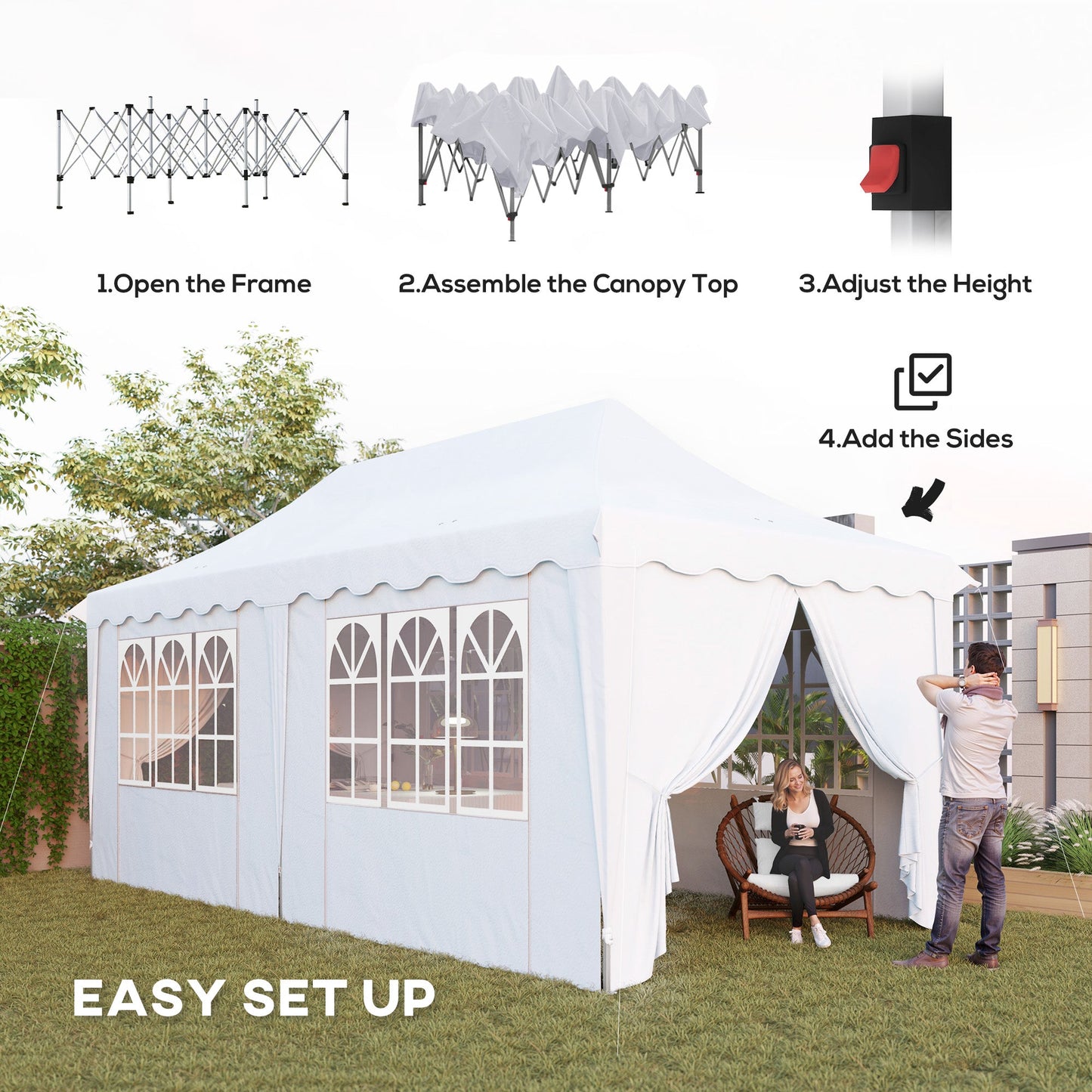 Outsunny 3 x 6m Pop Up Gazebo with Sides and Carry Bag, UPF50+, White