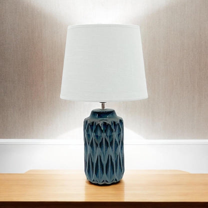 40CM BLUE CERAMIC  LAMP AND SHADE