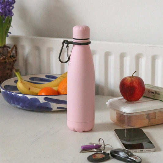 500ml Pink Stainless Steel Water Bottle with Carabiner Clip