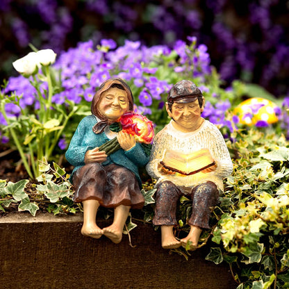 Grandmother & Grandfather Solar Garden Ornament Set