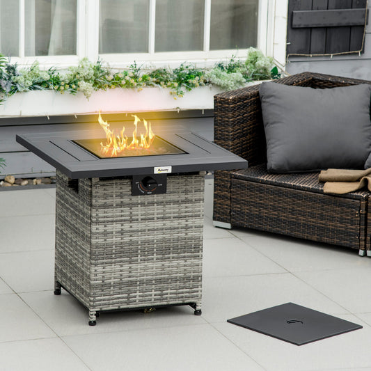 Outdoor PE Rattan Gas Fire Pit Table