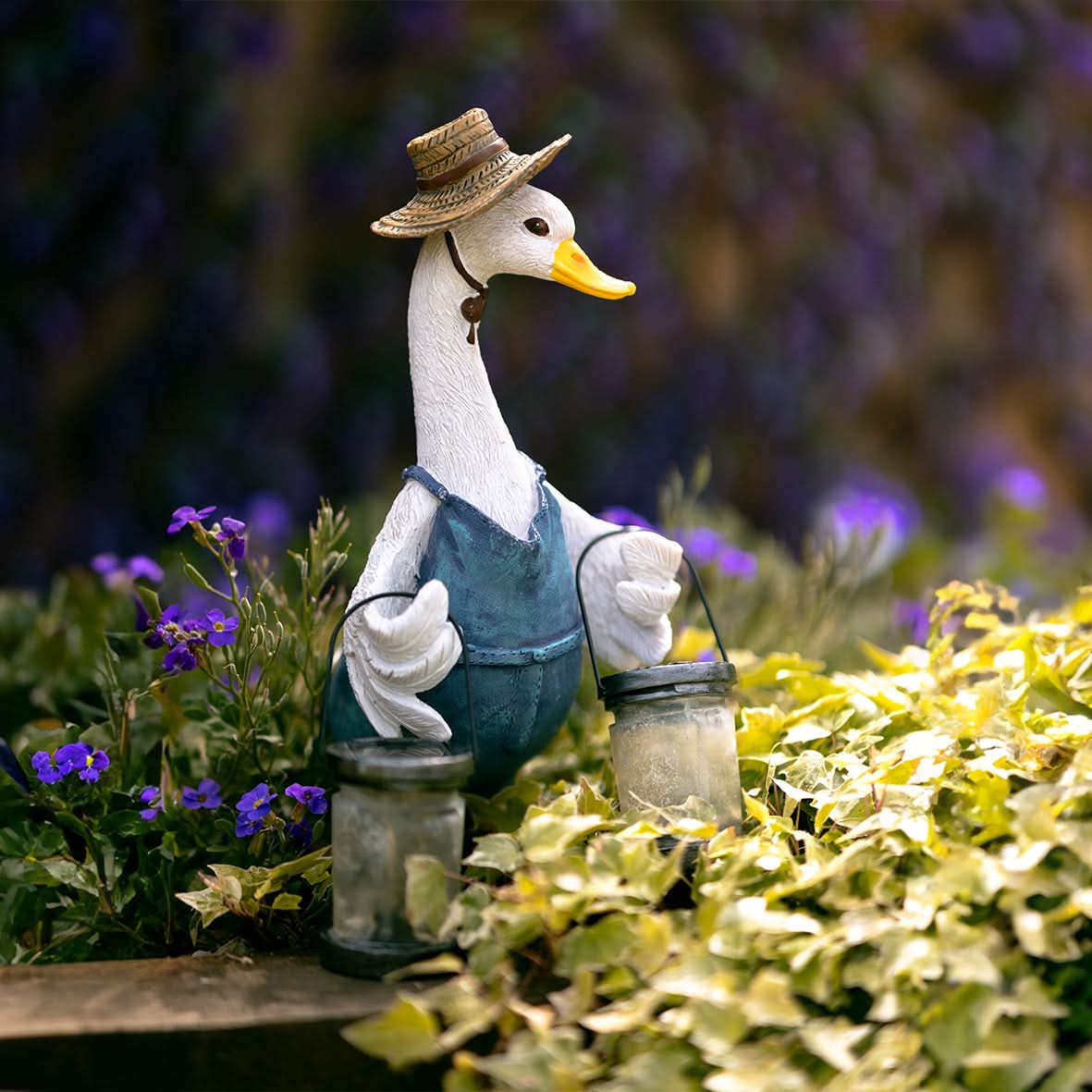 Solar-Powered Duck with Light-Up Lanterns Garden Ornament