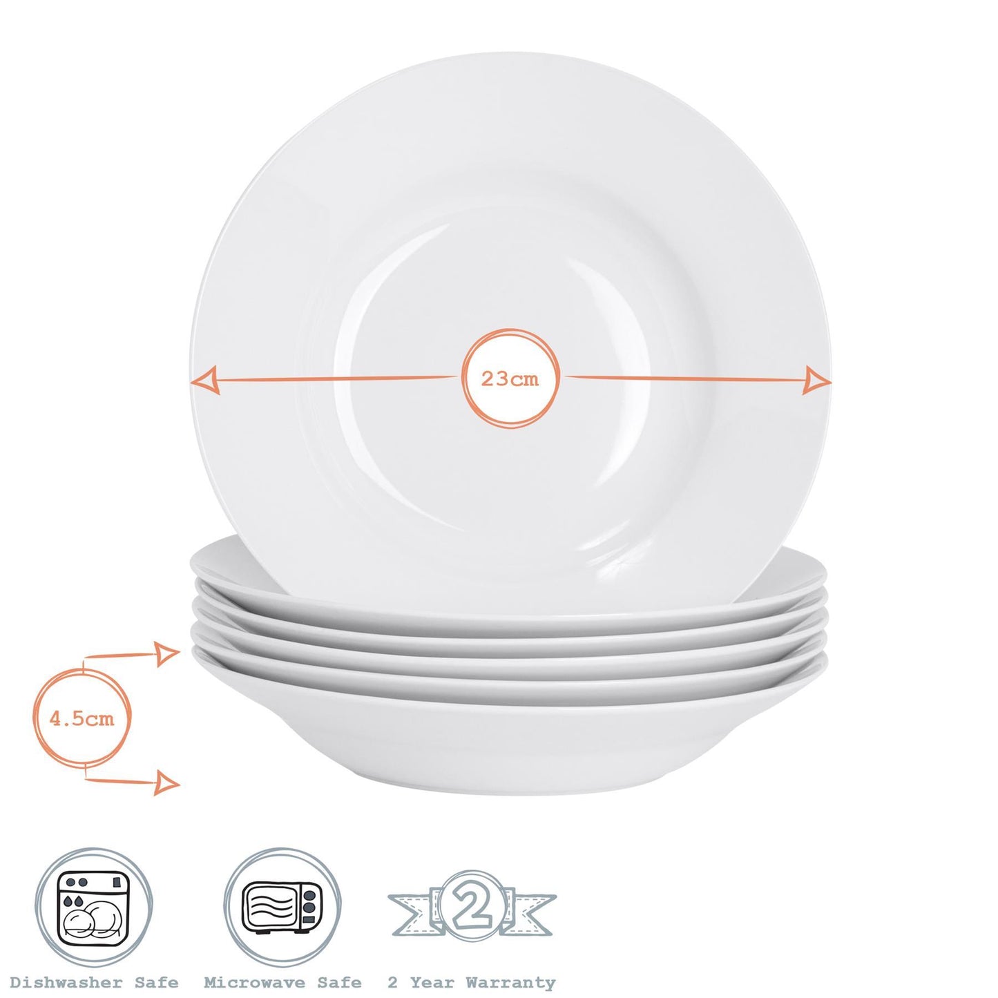 23cm White Soup Bowls - Pack of Six