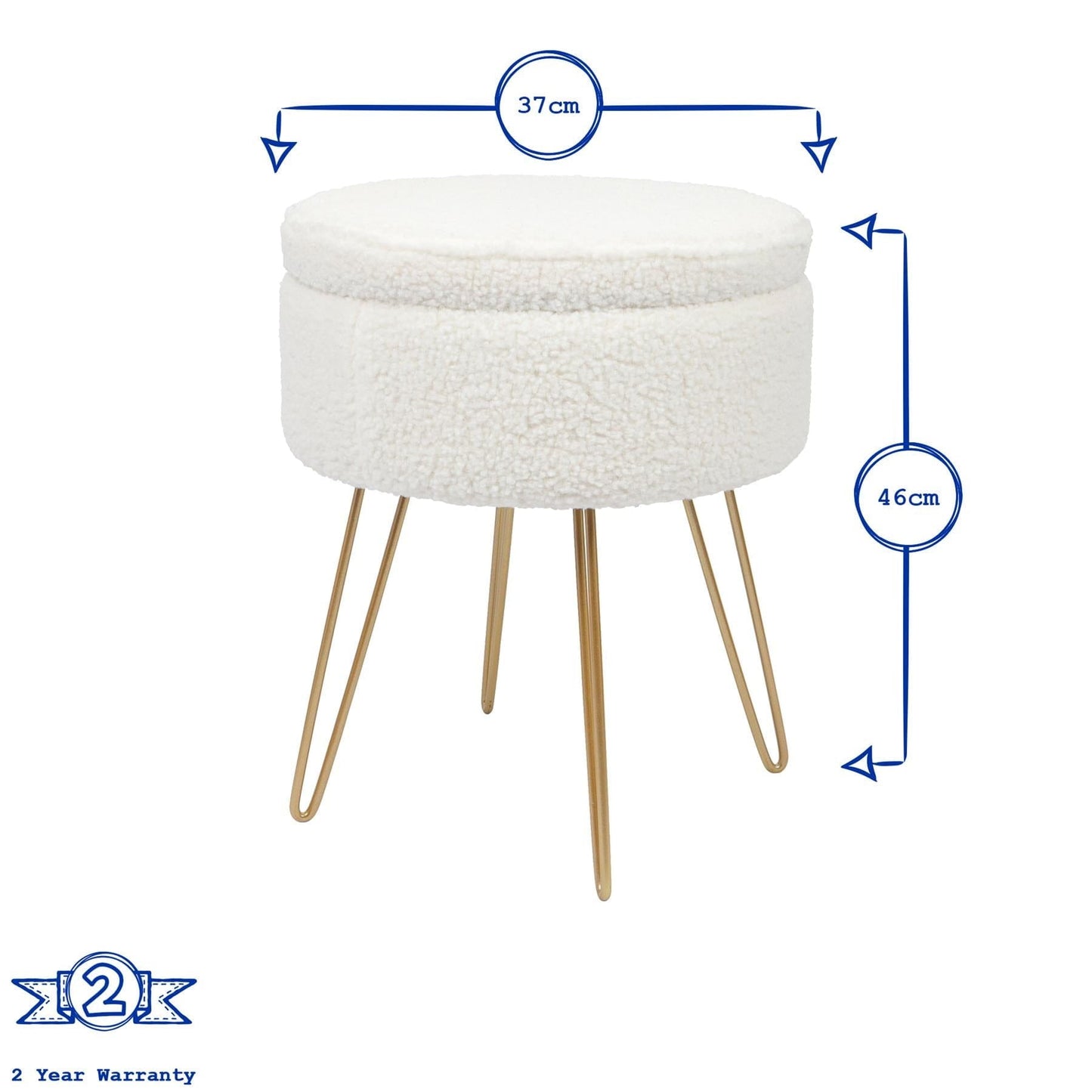 Cream H46 x D37cm Round Boucle Storage Footstool