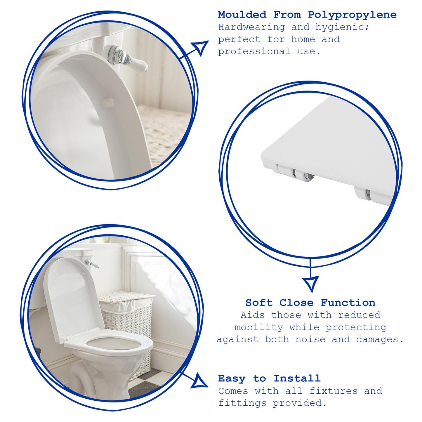 White Square Antibacterial Soft Close Standard Toilet Seat