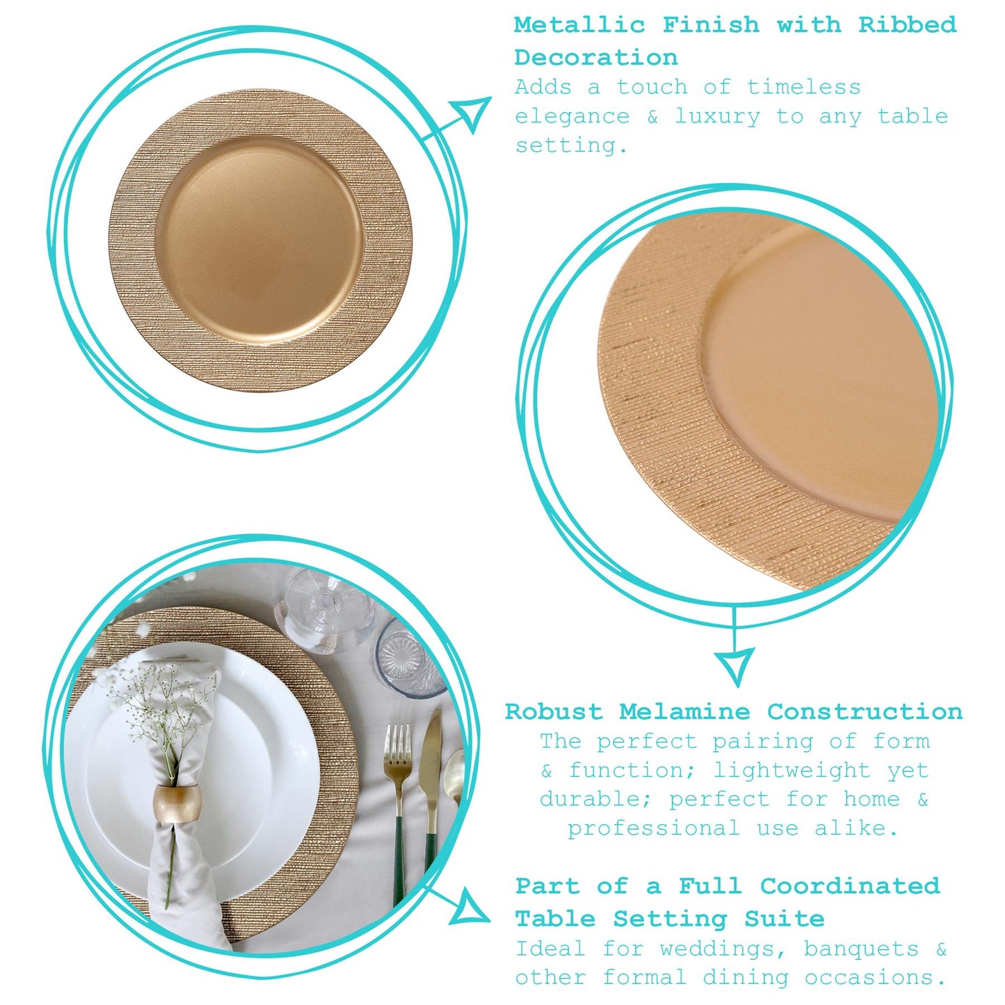 12pc Round Ribbed Charger Plates Set - 33cm