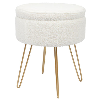Cream H46 x D37cm Round Boucle Storage Footstool