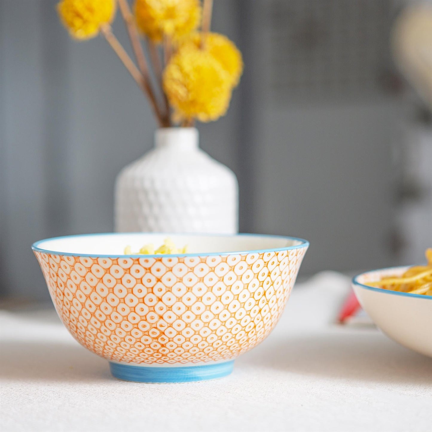 30pc Hand-Printed Floral Stoneware Dinner Set