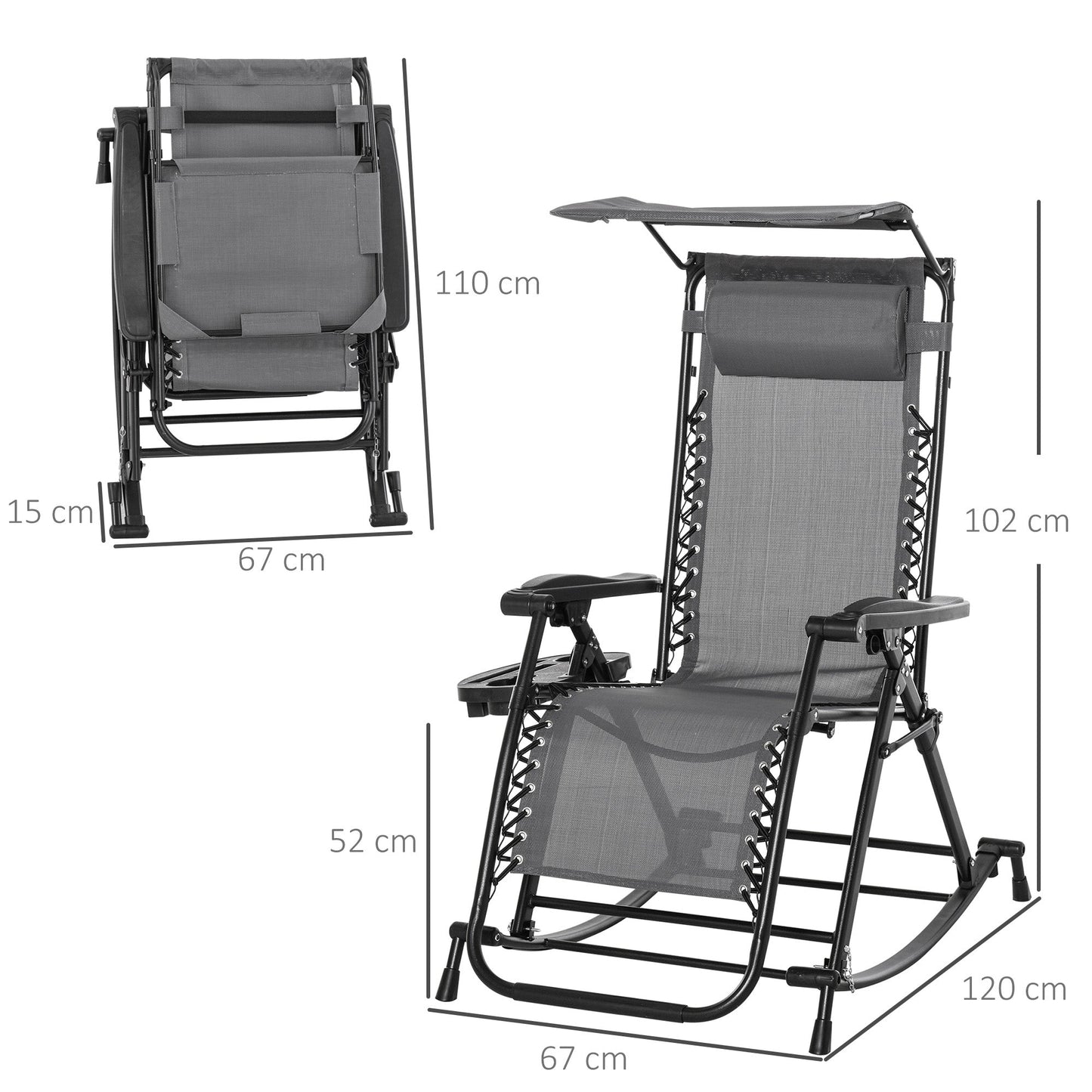 Folding Recliner Chair Outdoor Lounge Rocker Zero-Gravity Seat w/ Adjustable