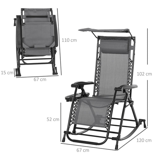 Folding Recliner Chair Outdoor Lounge Rocker Zero-Gravity Seat w/ Adjustable