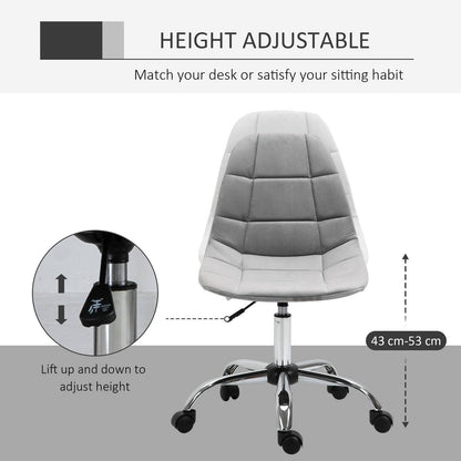 Ergonomic Office Chair Velvet Computer Home Study Chair Armless With Wheels Grey