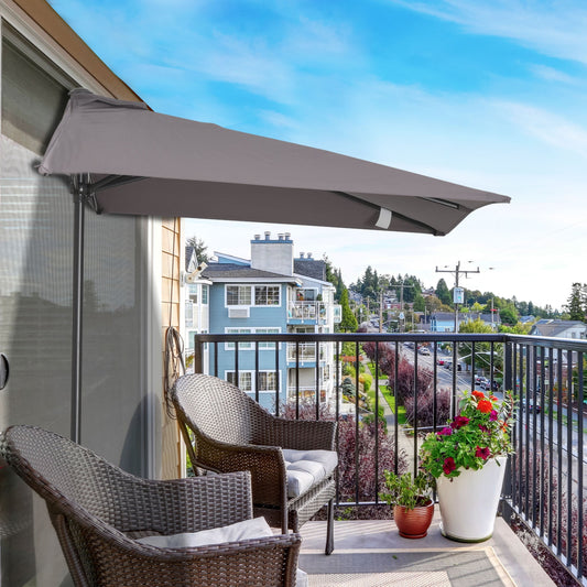 2.3m Half Round Parasol Umbrella Balcony Sun Shade Metal Grey