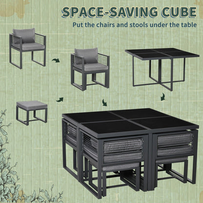8 Seater Garden Dining Cube Set Aluminium Outdoor Furniture Set Dining Table