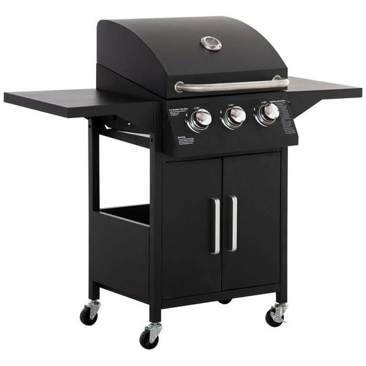 3 Burner Gas BBQ Grill Outdoor Portable Barbecue Trolley With Warming Rack
