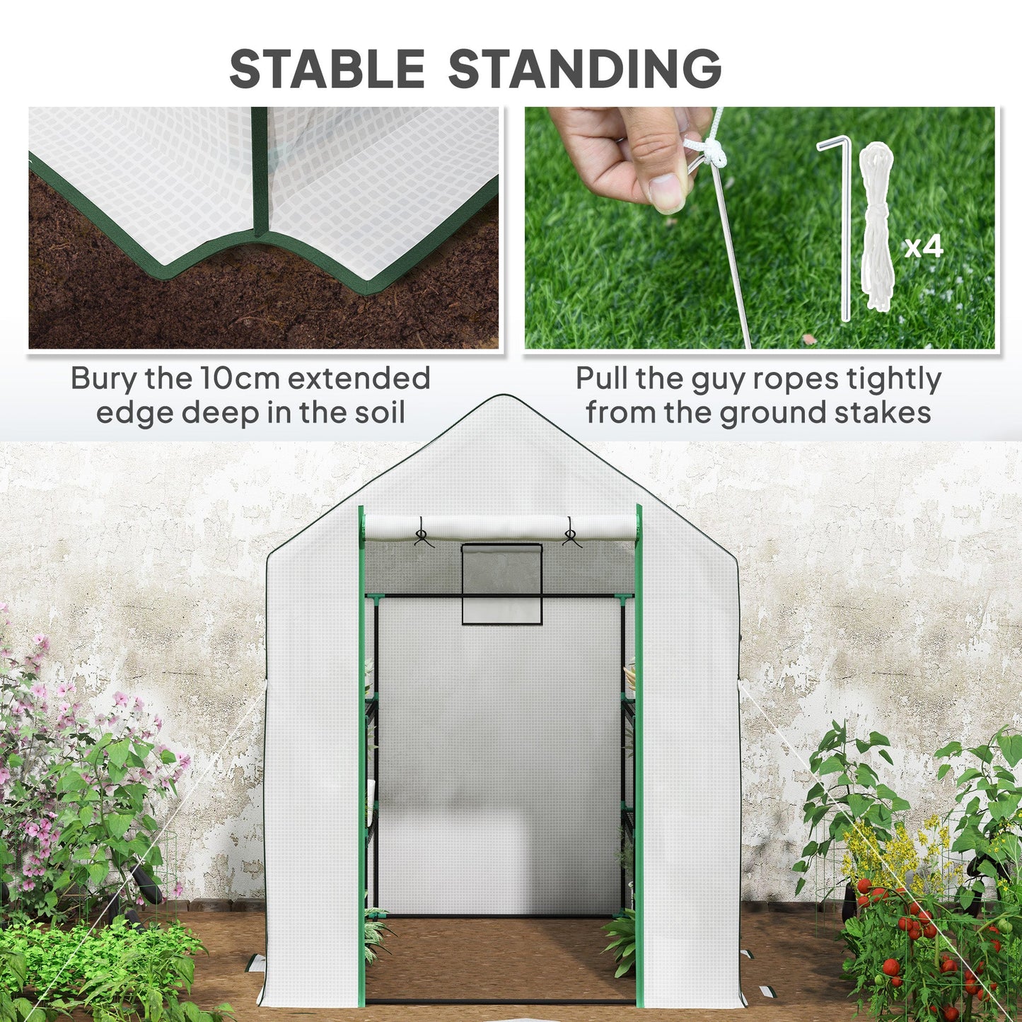 Outsunny Walk-in Greenhouse with 8 Shelves, Outdoor Small Greenhouse, White