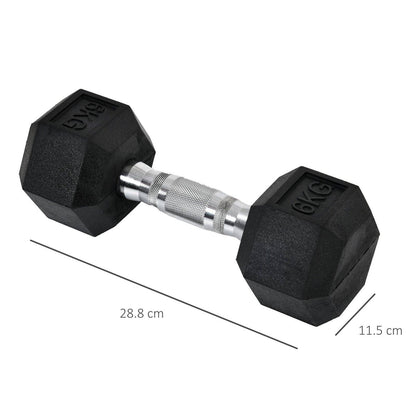 Homcom 2x6kg Hex Dumbbells Set Rubber Dumbbells Weight Lifting Equipment Fitness Home Gym