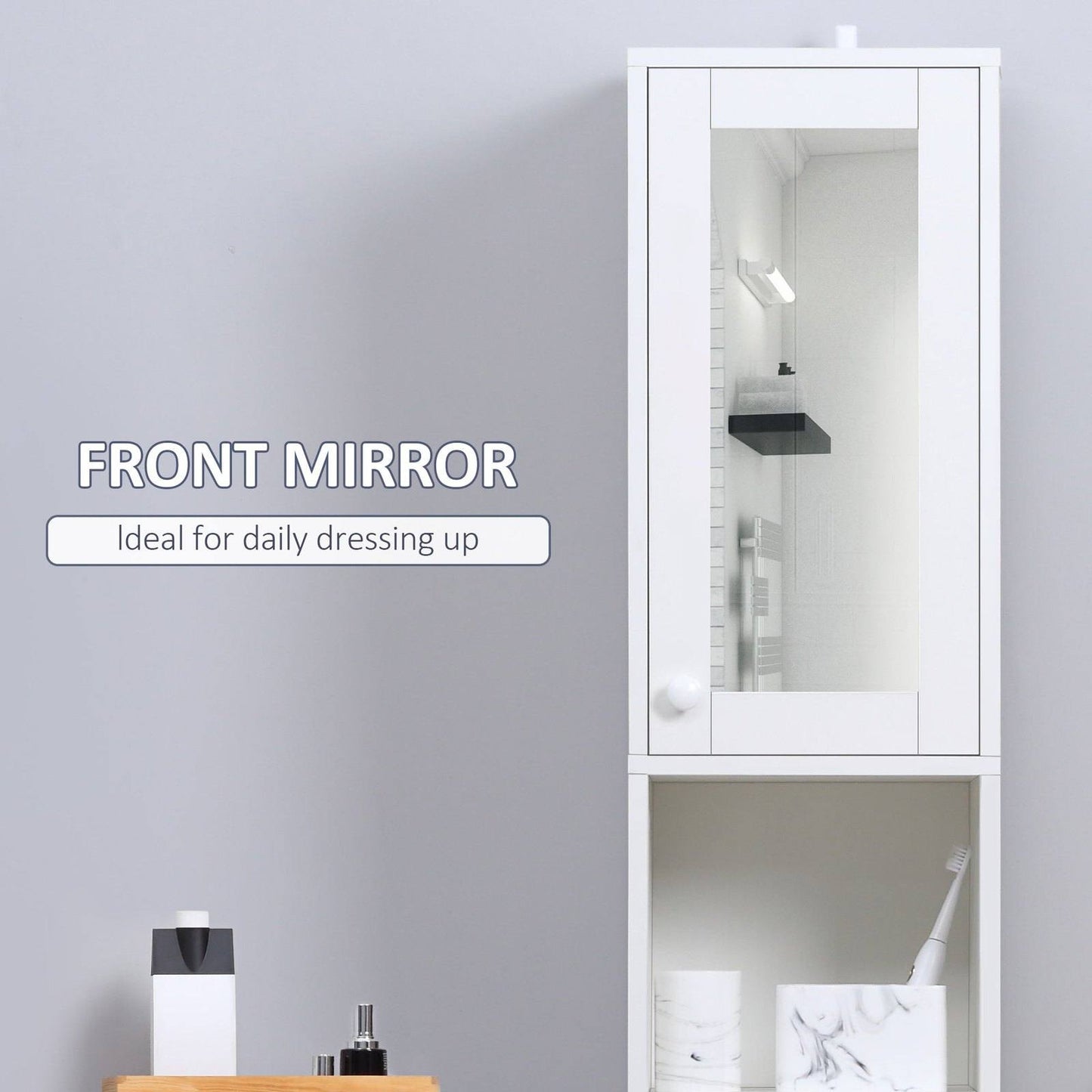 kleankin Tall Bathroom Storage Cabinet with Mirror
